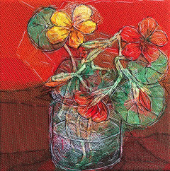 Nicole Ladrak, Oostindische kers, Textiel, 20x20 cm, €.120,-