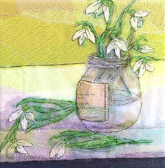 Nicole Ladrak, Sneeuwklokjes, Textiel, 20x20 cm, €.120,-