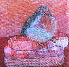 Nicole Ladrak, Roodborstje 1137, Textiel, 12x12 cm, €.75,-