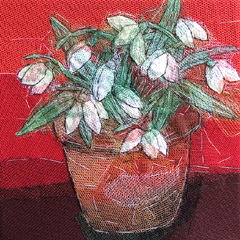 Nicole Ladrak, Sneeuwklokjes, Textiel, 20x20 cm, €.120,-