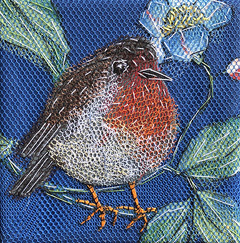 Nicole Ladrak, Roodborstje 1156, Textiel, 10x10 cm, €.65,-