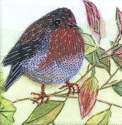 Nicole Ladrak, Roodborstje 1172, Textiel, 10x10 cm, €.65,-
