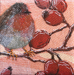 Nicole Ladrak, Roodborstje 1188, Textiel, 10x10 cm, €.65,-