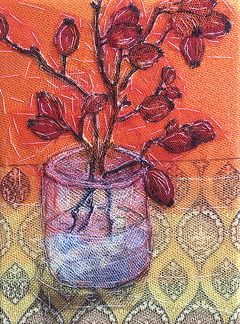 Nicole Ladrak,Rozebottels 1193, Textiel, 24x18 cm, €.120,-