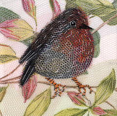 Nicole Ladrak, Roodborstje 1208, Textiel, 10x10 cm, €.65,-