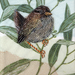 Nicole Ladrak, Winterkoninkje 1208, Textiel, 10x10 cm, €.65,-