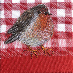 Nicole Ladrak, Roodborstje 1148, Textiel, 10x10 cm, €.65,-