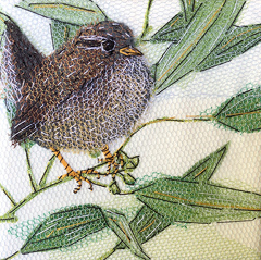 Nicole Ladrak, Winterkoninkje 1223, Textiel, 10x10 cm, €.65,-