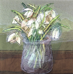 Nicole Ladrak, Sneeuwklokjes 1257, Textiel, 20x20 cm, €.120,-