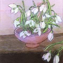 Nicole Ladrak, Sneeuwklokjes in potje roze, 120 euro, Textiel, 20x20 cm