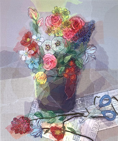 Nicole Ladreak, Emmer met bloemen, 500 euro, Textiel, 50x60 cm