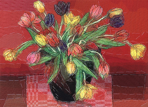 Nicole Ladreak, Tulpen, 400 euro, Textiel, 40x55 cm