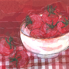Nicole Ladrak, Tomaten 1364, 120 euro, Textiel, 20x20 cm