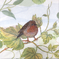 Nicole Ladrak, roodborstje , 120 euro, textiel 20x20 cm