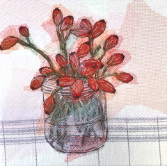 Nicole Ladrak, Rozenbottels 1395, 120 euro, Textiel, 20x20 cm