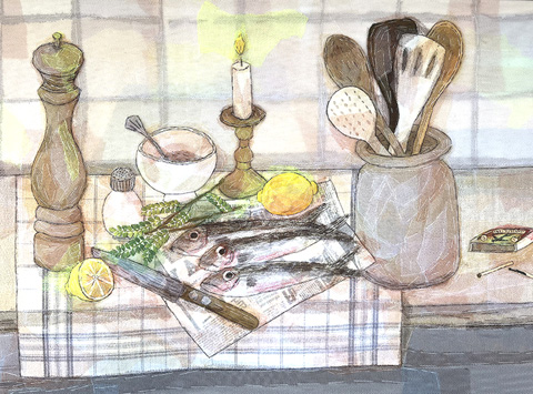 Nicole Ladrak, Vis bereiden 1286, 500 euro, Textiel, 55x75 cm