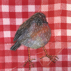 Nicole Ladrak, Roodborstje 1378, 85 euro, Textiel, 12x12 cm