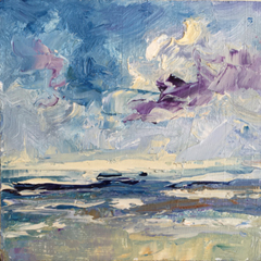 Ineke Mahieu, Purple sky, Olieverf op paneel, 10x10x2,5 cm, €.95,-
