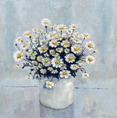 Ineke Mahieu, Margrieten, 420 euro,  Olieverf op paneel in baklijst, 30x30 cm