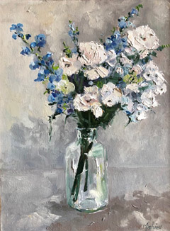 Ineke Mahieu, Wit en Blauw, 275 euro, Olieverf op paneel in baklijst, 18x24 cm