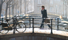 Richard van Mensvoort, Aan de gracht 10, Olieverf op doek in baklijst, 30x50 cm, €.1400,-