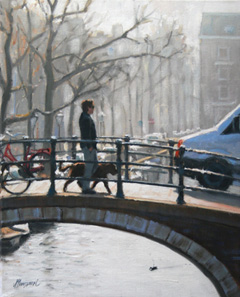 Richard van Mensvoort, Aan de Gracht 9, Olieverf op doek in baklijst, 50x40 cm, €.1450,-