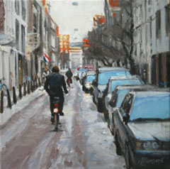 Richard van Mensvoort, Kerkstraat, Olieverf op doek in baklijst, 30x30 cm, €.995,-