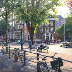 Richard van Mensvoort, Rapenburg in Opdracht gemaakt, Olieverf op doek, 50x50 cm, €.1800,- euro