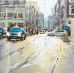 Richard van Mensvoort, Utrechtsestraat 2, Olieverf op doek in zwarte baklijst, 20x20 cm, €.550,-