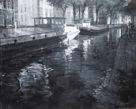 Richard van Mensvoort, Amsterdam, 3600 euro, Olieverf op linnen in zwarte baklijst, 80x100 cm