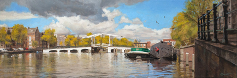 Richard van Mensvoort, Magere Brug, 3950 euro, Olieverf op doek in baklijst, 50x150 cm