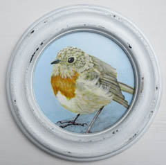 Liesbet Milort, Roodborst kind, Acryl op hout, 18 cm, €.125,-