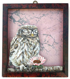 Liesbet Milort, Dreaming of flowers, 175 euro, Gemengde techniek met oud hout in vintage lijstje, 15x14 cm