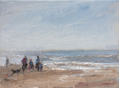 Wil van der Niet, Dagje Noordwijk, Olieverf op doek in houten baklijst, 30x40 cm, €.460,-