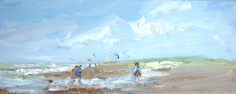 Wil van der Niet, Happinez on the beach, Olieverf op doek in baklijst, 20x50 cm, €.425,-