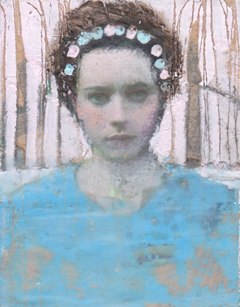 Veronique Paquereau, Blue Girl, Gemengde techniek op doek, 10x8 cm, €.80,-