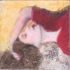 Veronique Paquereau, Lady in red, Gemengde techniek op doek, 20x20 cm, €.195,-