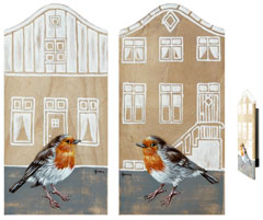 Fonny van der Veen, Vogelhuis 4 en 5, Acryl op oud hout, 20x10 cm, €.85,-