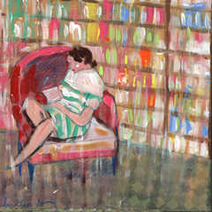 Lourdes Ral, The story of sally Rooney reading, 200 euro, Acrylic on wood no frame, 20x20x3 cm