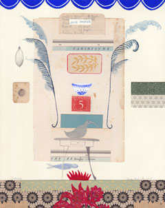 Tamar Rubinstein, Overzees, Collage op papier in zwarthouten lijst, 27x22 cm, €.160,-