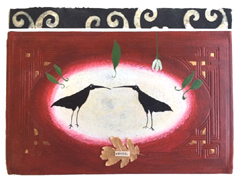 Tamar Rubinstein, Amour, Gemengde techniek op papier in houten lijst, 24x33 cm, €.175,-