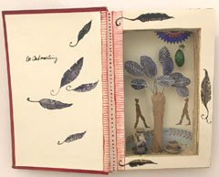 Tamar Rubinstein, De Ontmoeting, Gemengde techniek in een oud boek, 18x24 cm, €.165,-