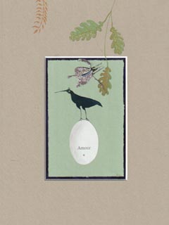Tamar Rubinstein, Amour met akelei, 165 euro, Gemengde techniek op papier in lijst, 32x23 cm