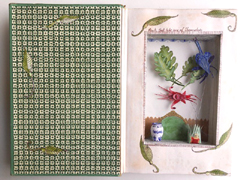 Tamar Rubinstein, Plants that can take care of themselves, Gemengde techniek en collage in oud boek (kan opgehangen), 21x27x3 cm, €.150,-