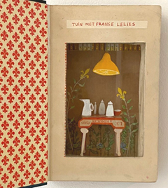 Tamar Rubinstein, Franse Lelies, 165 euro, Gemengde techniek in oud boek, 22x28 cm