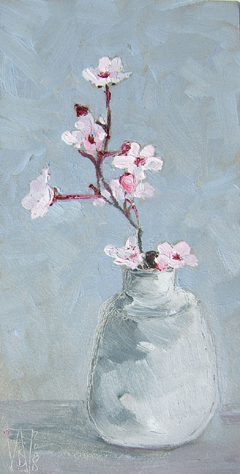 Anne Jitske Salverda, Een zoete vroege lente 1, Olieverf op paneel, 26x13 cm excl. lijst, €.250,-
