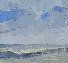 Anne Jitske Salverda, Het eerste blauw van de dag, olieverf op paneel, 10,5x11,5 zonder lijst, €.135,- met lijst €.175,-