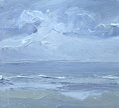 Anne Jitske Salverda, Licht op het water, Olieverf op paneel in witte lijst, 10,5x11,5 cm, €.175,-