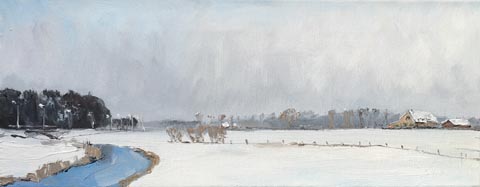 Anne Jitske Salverda, Ruitme voor de rivier, Olieverf op doek, 20x50 cm, €.350,-