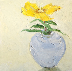 Anne Jitske Salverda, Bloem van de bolle struik, 150 euro, Olieverf op paneel zonder lijst, 15x15 cm